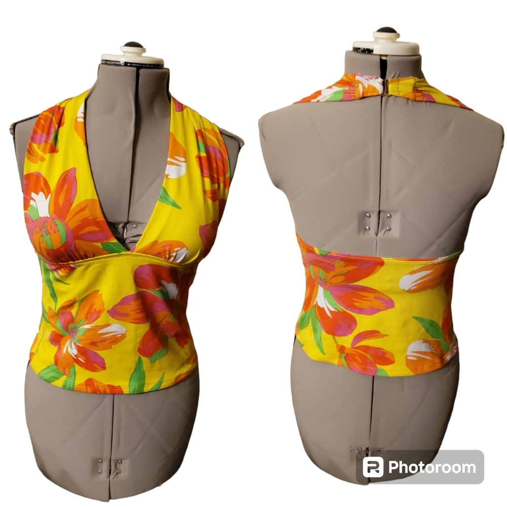 Ralph Lauren Tankini Swim Top Floral Tropical Print Size 10